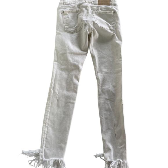 Zara Jeans Women 4 White Raw Frayed Hem High Rise Skinny Denim Distressed - Picture 3 of 7